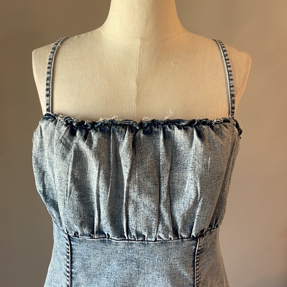 H&M tank sundress spaghetti straps denim stretch ruched bodice zippered Large - Picture 2 of 12